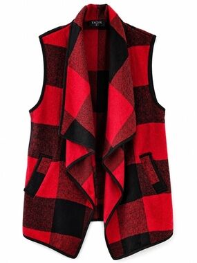 Yachi Red & Black Buffalo Plaid Open Front Vest​